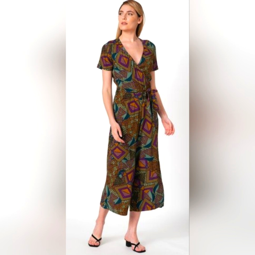 NWOT Desigual Mitilene Wrap Jumpsuit Jumper Multicolour Purple Green Medium